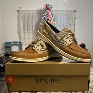 Sperry Memory Foam Women’s Rosefish Sparkle Linen and Oat Boat Shoes